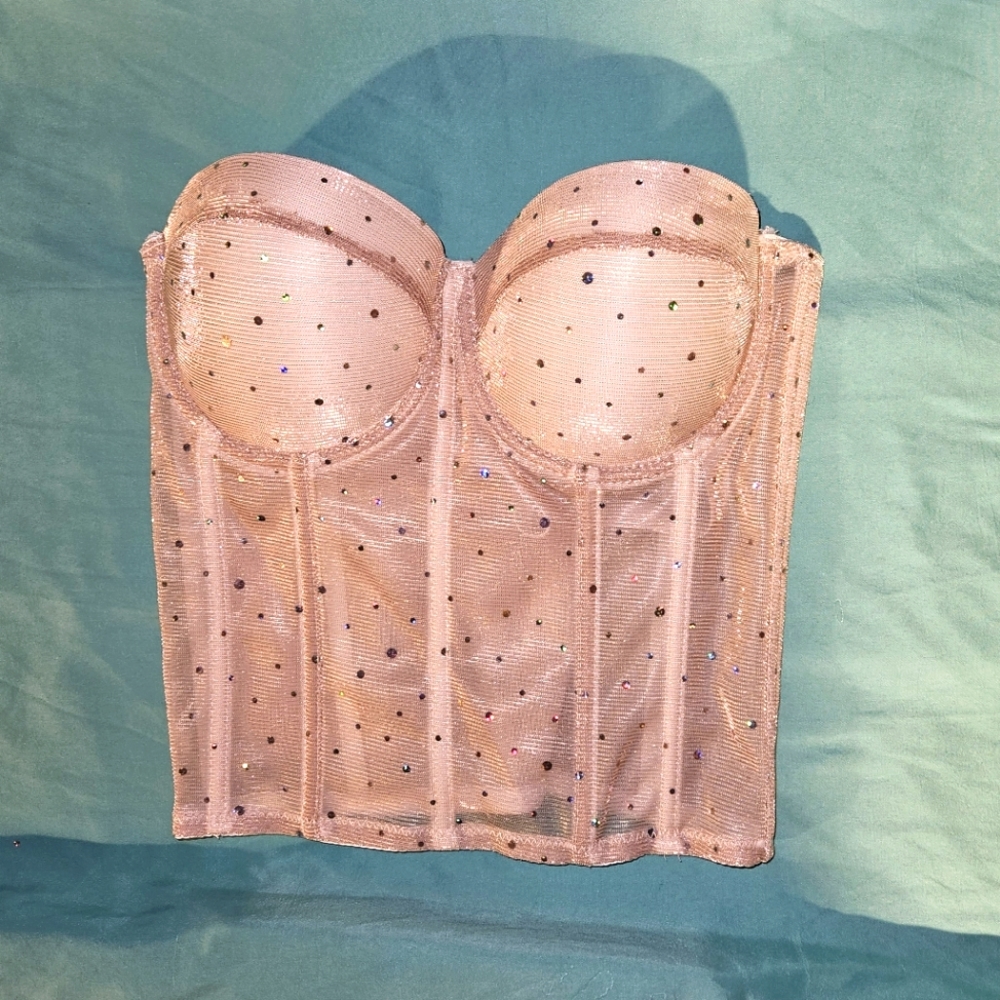 Nude Boustier Holographic Polka Dots Removable Straps 36B